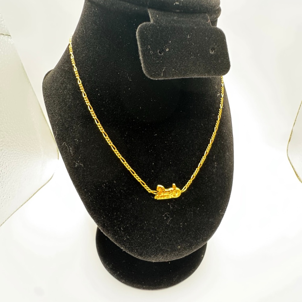 Celine -Vintage Long Gold Necklace with Carriage Pendant - Picture 2 of 6